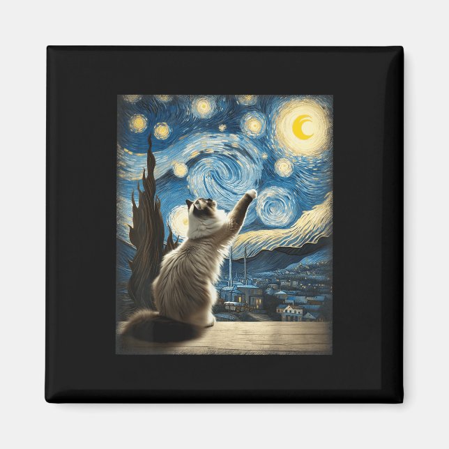 Van Gogh Starry Night Style Artistic Ragdoll Cat  Magnet (Front)