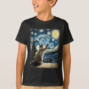 Van Gogh Starry Night Style Artistic Ragdoll Cat T-Shirt