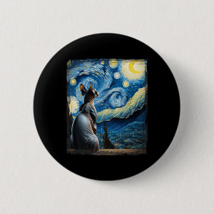 Van Gogh Starry Night Style Artistic Sphynx Cat  6 Cm Round Badge