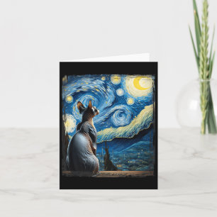 Van Gogh Starry Night Style Artistic Sphynx Cat  Card