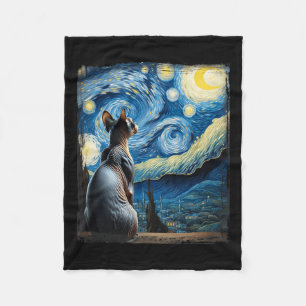 Van Gogh Starry Night Style Artistic Sphynx Cat Fleece Blanket