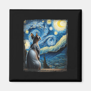 Van Gogh Starry Night Style Artistic Sphynx Cat Magnet