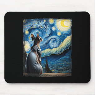 Van Gogh Starry Night Style Artistic Sphynx Cat  Mouse Mat