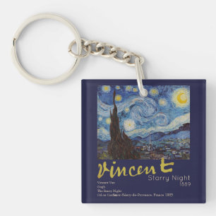 Van Gogh Starry Night Vintage Blue Masterpiece Key Ring