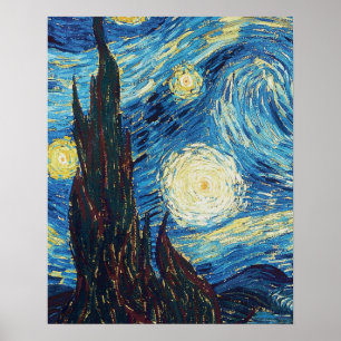 Van Gogh Starry Night Vintage Blue Masterpiece Poster