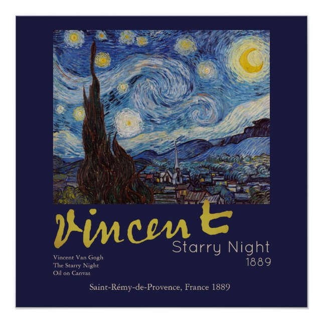 Van Gogh Starry Night Vintage Blue Masterpiece Poster (Front)