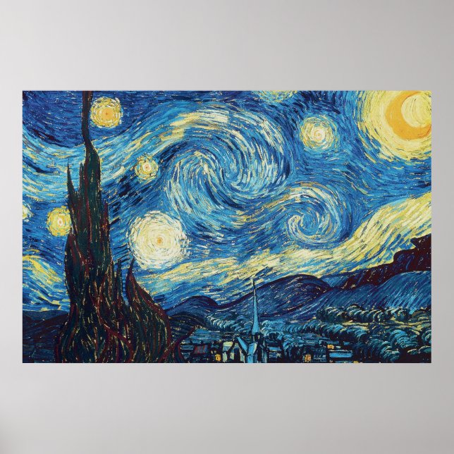 Van Gogh Starry Night Vintage Blue Masterpiece Poster (Front)