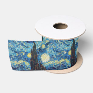 Van Gogh Starry Night Vintage Blue Masterpiece Satin Ribbon