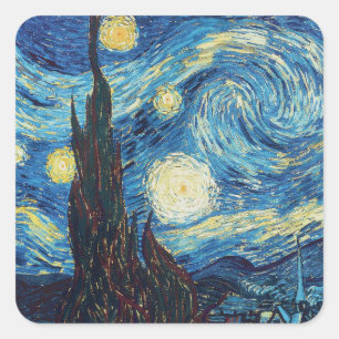 Van Gogh Starry Night Vintage Blue Masterpiece Square Sticker