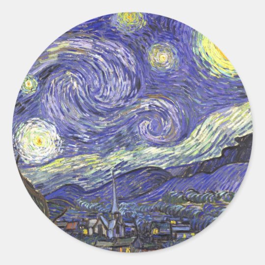 Van Gogh Starry Night, Vintage Fine Art Landscape Classic Round Sticker
