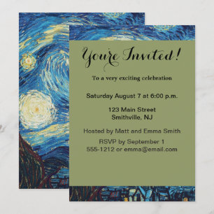 Van Gogh Starry Night Vintage Impasto Oil Painting Invitation