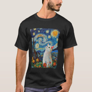 Van Gogh Starry Night White Cat T-Shirt