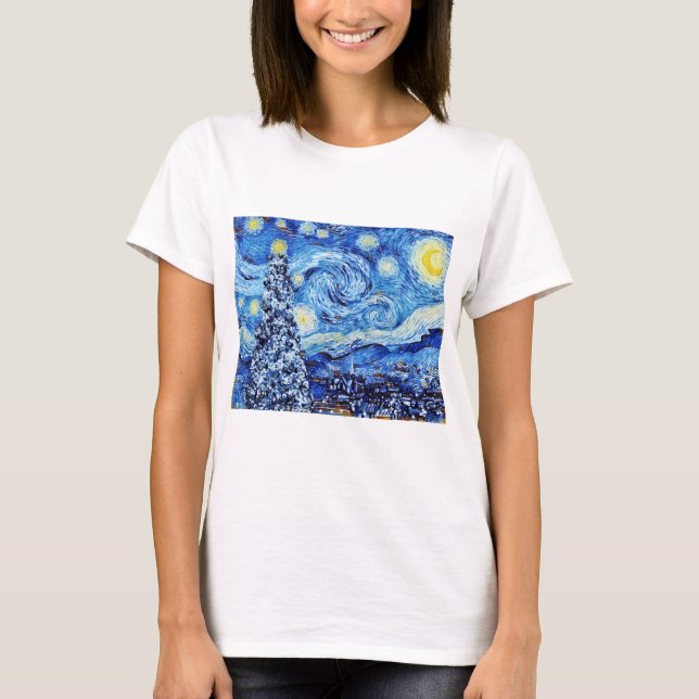 Van Gogh Starry Night - White Christmas T-Shirt (Front)