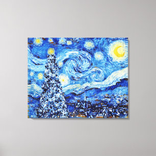 Van Gogh Starry Night - White Christmas Tree Canva Canvas Print