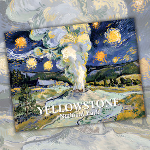 Van Gogh Starry Night Yellowstone Old Faithful Art Postcard