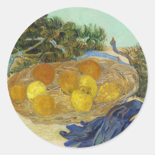 Van Gogh Still Life of Oranges Lemons Blue Gloves Classic Round Sticker