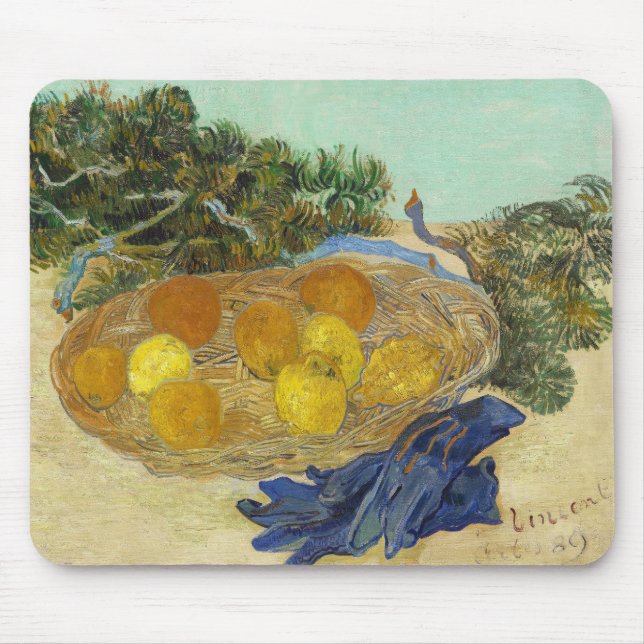 Van Gogh Still Life of Oranges Lemons Blue Gloves Mouse Mat (Front)