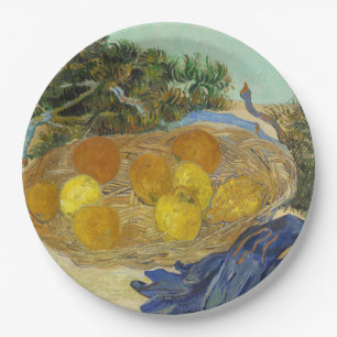 Van Gogh Still Life of Oranges Lemons Blue Gloves Paper Plate