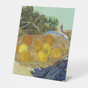 Van Gogh Still Life of Oranges Lemons Blue Gloves Pedestal Sign