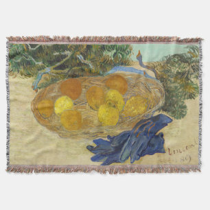 Van Gogh Still Life of Oranges Lemons Blue Gloves Throw Blanket