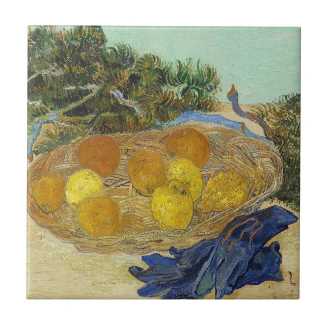 Van Gogh Still Life of Oranges Lemons Blue Gloves Tile (Front)