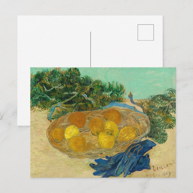 Van Gogh Still Life Oranges Lemons Blue Gloves Postcard (Front/Back)