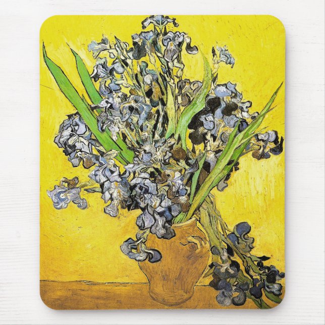 Van Gogh Still Life Vase, Irises (F678) Fine Art Mouse Mat (Front)