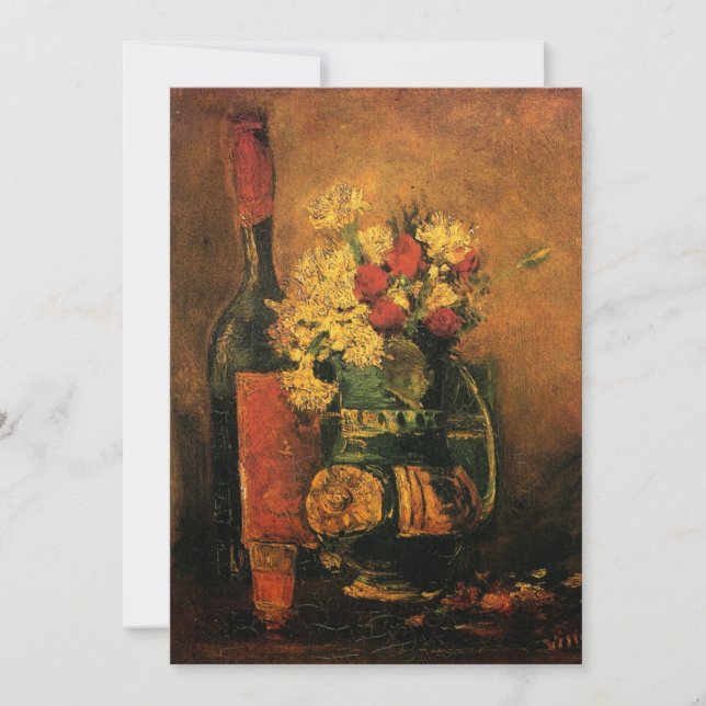 Van Gogh Still Life Wine and Flowers Wedding Invitation (Front)