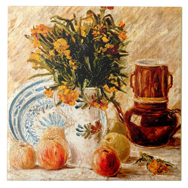 Van Gogh - Still Life with Coffee Pot and Flowers Tile (Front)