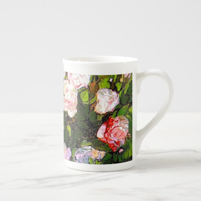 Van Gogh Still Life with Pink Roses Bone China Mug (Right)