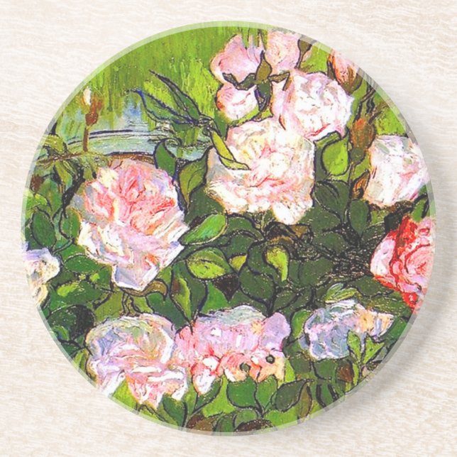 Van Gogh Still Life with Pink Roses Coaster (Front)