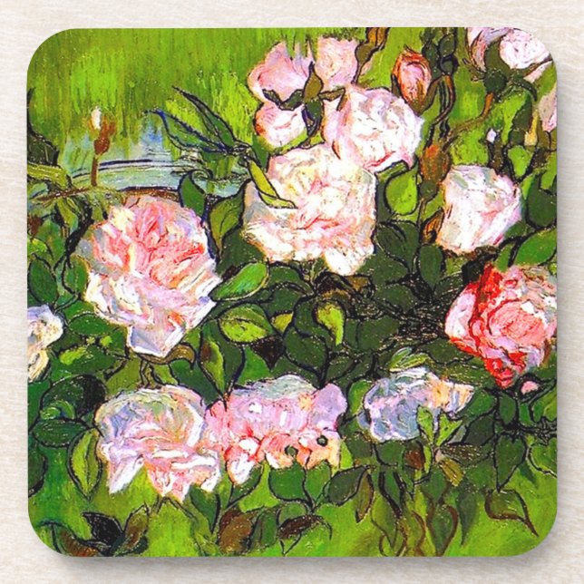 Van Gogh Still Life with Pink Roses Coaster (Front)
