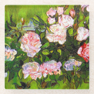 Van Gogh Still Life with Pink Roses Glass Coaster