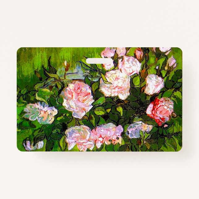Van Gogh Still Life with Pink Roses ID Badge (Front)