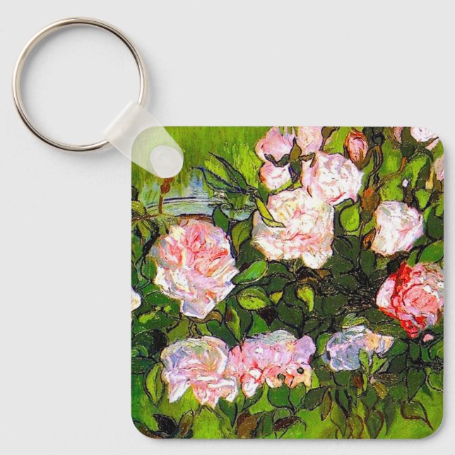 Van Gogh Still Life with Pink Roses Key Ring (Front)