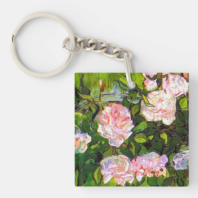 Van Gogh Still Life with Pink Roses Key Ring (Front)