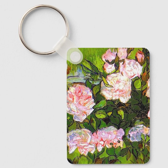Van Gogh Still Life with Pink Roses Key Ring (Front)