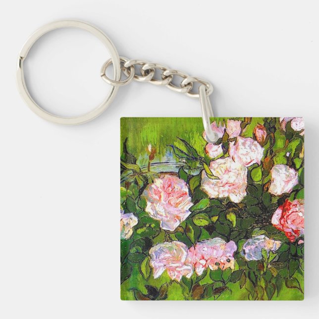 Van Gogh Still Life with Pink Roses Key Ring (Front)