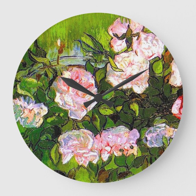 Van Gogh Still Life with Pink Roses Large Clock (Front)