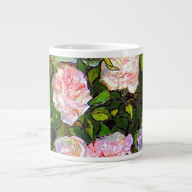 Van Gogh Still Life with Pink Roses Large Coffee Mug (Front)