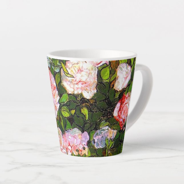 Van Gogh Still Life with Pink Roses Latte Mug (Right Angle)