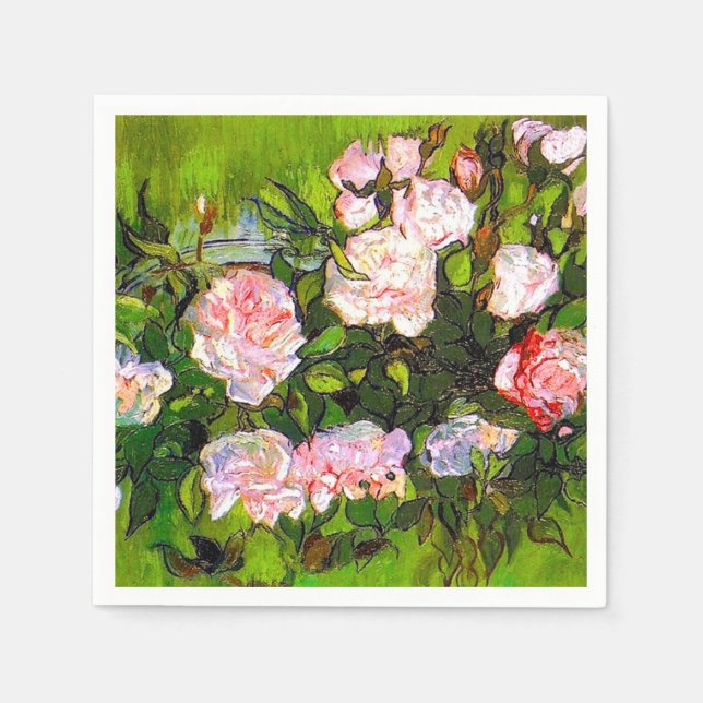 Van Gogh Still Life with Pink Roses Napkin (Front)