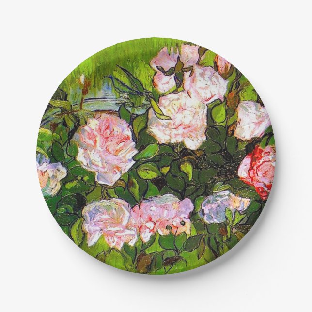 Van Gogh Still Life with Pink Roses Paper Plate (Front)