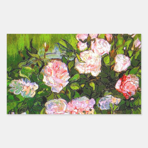 Van Gogh Still Life with Pink Roses Rectangular Sticker
