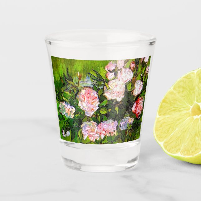 Van Gogh Still Life with Pink Roses Shot Glass (Front)