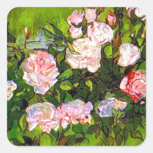 Van Gogh Still Life with Pink Roses Square Sticker