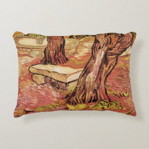 Van Gogh Stone Bench in Garden, St Paul Hospital Decorative Cushion