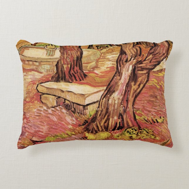Van Gogh Stone Bench in Garden, St Paul Hospital Decorative Cushion (Front)