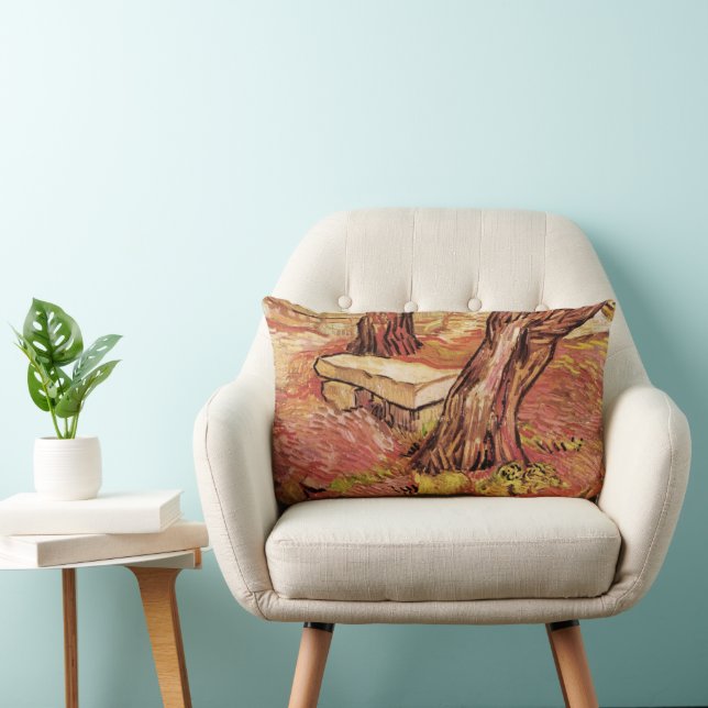 Van Gogh Stone Bench in Garden, St Paul Hospital Lumbar Cushion (Chair)
