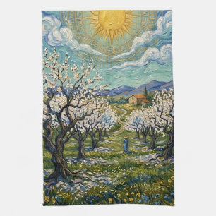 Van Gogh Style Almond Orchard Sunlit Blossom Tea Towel